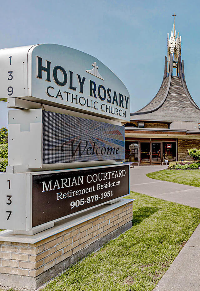 The Marian Courtyard entrance near Holy Rosary Church